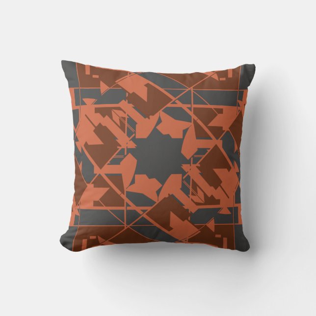 Rust Brown on Charcoal Mediterranean Floral Motif Cushion (Front)