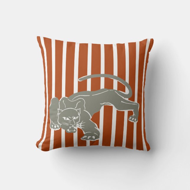 Rust Brown Safari Stripe Pillow with Leopard (Front)