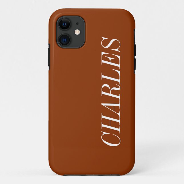 Rust Brown Solid Colour | Minimalist Name Case-Mate iPhone Case (Back)