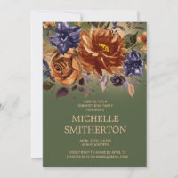 Rust Burnt Orange Blue Floral Green 50th Birthday