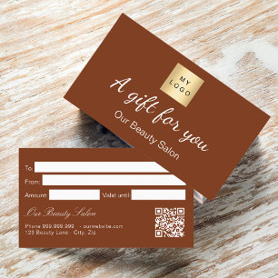 Rust burnt orange logo qr gift certificate card