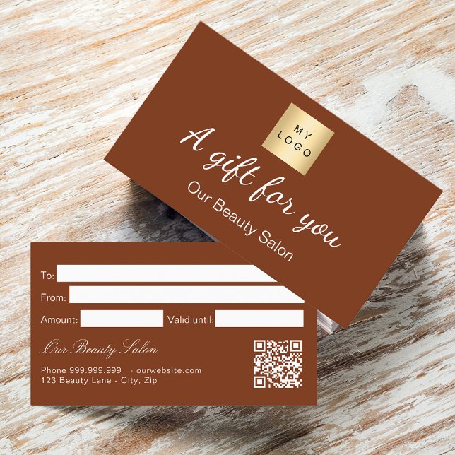 Rust burnt orange logo qr gift certificate card (Creator Uploaded)