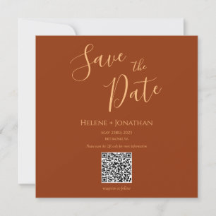 Rust Burnt Orange Save The Date QR Code Invitation