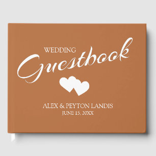 Rust Burnt Orange White Wedding 2 Hearts Names    Guest Book