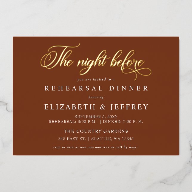Rust Calligraphy The Night Before Rehearsal Dinner (Front)