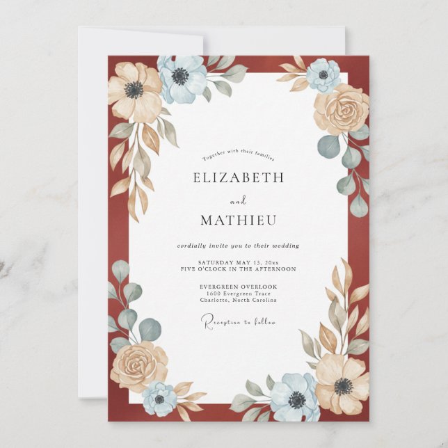 Rust Champagne Foliage Eucalyptus Wedding Invitation (Front)