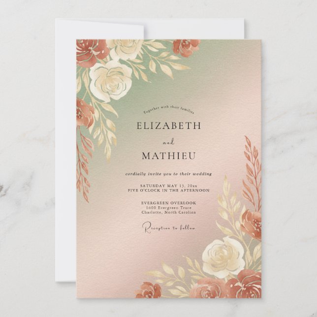 Rust Champagne Pampas Eucalyptus Wedding Invitation (Front)