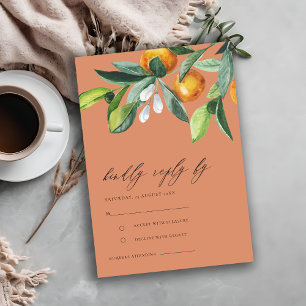 Rust Citrus Orange Botanical Boho Wedding RSVP Enclosure Card