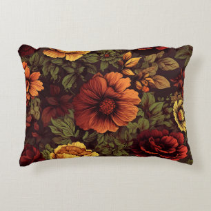 Rust Color Vintage Floral Print Decorative Cushion