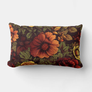 Rust Color Vintage Floral Print Lumbar Cushion