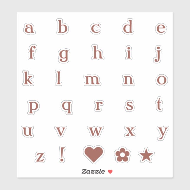 Rust Colour Lower Case Text Letters Alphabet Heart (Sheet)