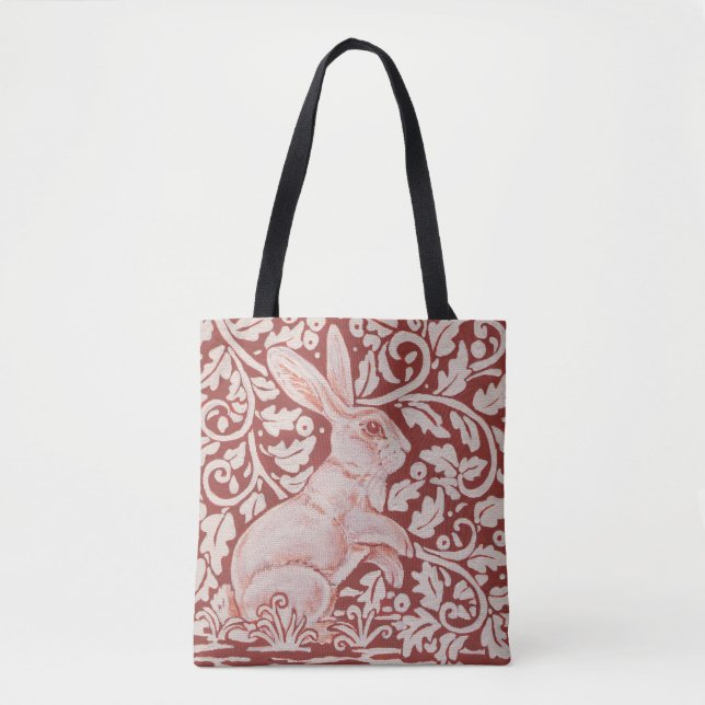 Rust Colour Rabbit & Leaves Designer Shopping Tote Bag (Front)