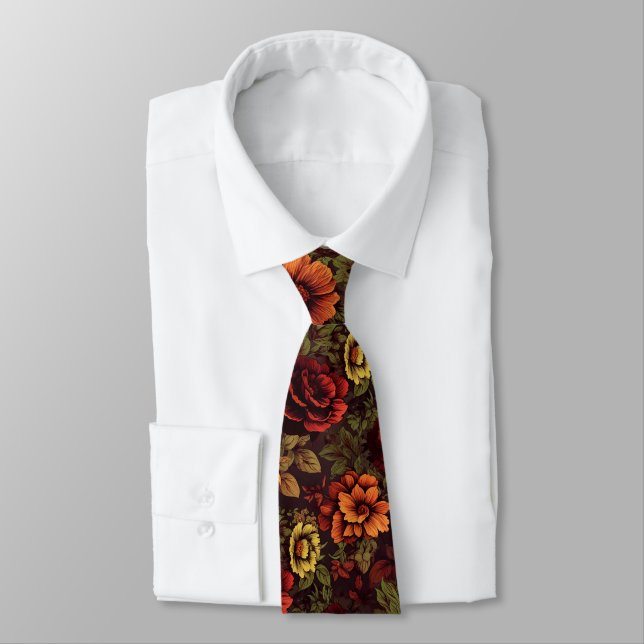 Rust Colour Vintage Floral Print #2 Tie (Tied)