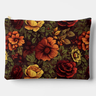 Rust Colour Vintage Floral Print Accessory Pouch