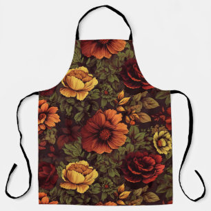 Rust Colour Vintage Floral Print Apron