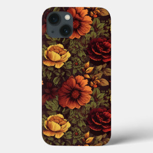 Rust Colour Vintage Floral Print iPhone 13 Case