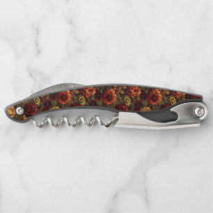 Rust Colour Vintage Floral Print Corkscrew
