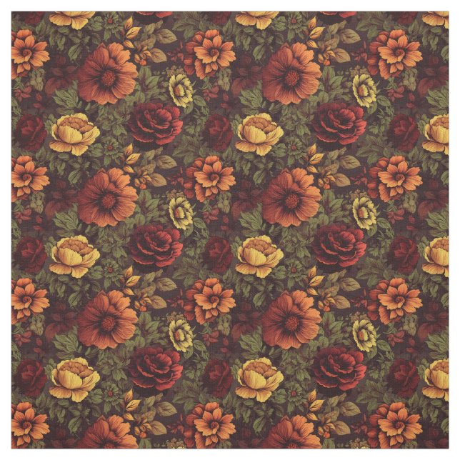 Rust Colour Vintage Floral Print Fabric (Swatch)