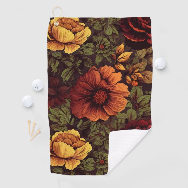 Rust Colour Vintage Floral Print Golf Towel (InSitu)