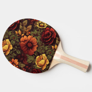 Rust Colour Vintage Floral Print Ping Pong Paddle