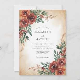 Rust Copper Leafy Wedding Invitation