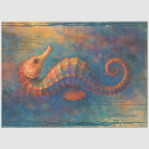 Rust Coral Seahorse   Coastal Watercolor Decoupage Tissue Paper