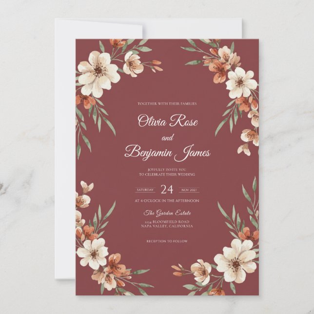 Rust Cream Wildflower Wedding Invitation (Front)