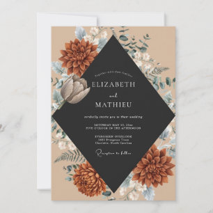 Rust Dahlia Black Wedding Invitation