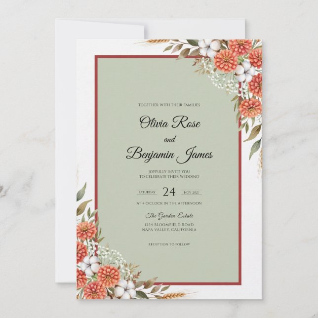 Rust Dahlia Wedding Invitation (Front)
