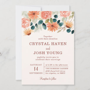 Rust Fall Floral Field Flowers Autumn Wedding Invitation