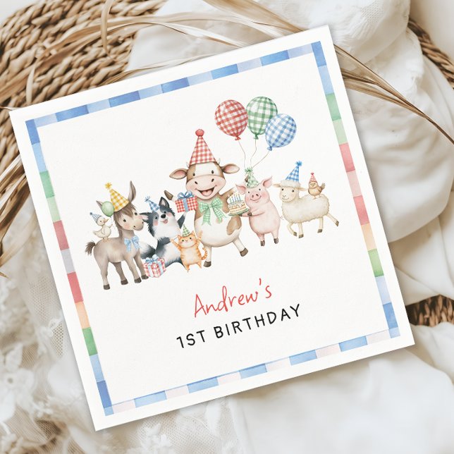 Rust Farm Animals Kids Birthday Napkin (Creator Uploaded)
