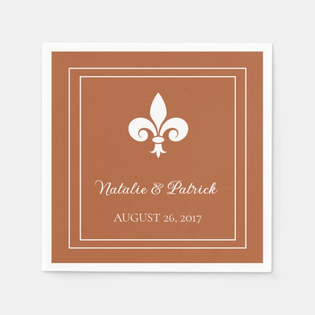Rust Fleur de Lis Wedding Paper Napkins (Front)