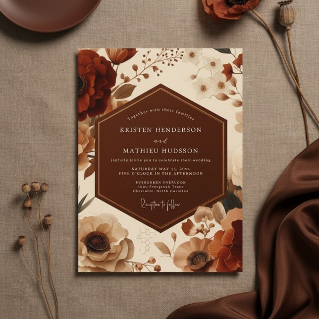 Rust Floral Autumn Romance Wedding Invitation (Creator Uploaded)