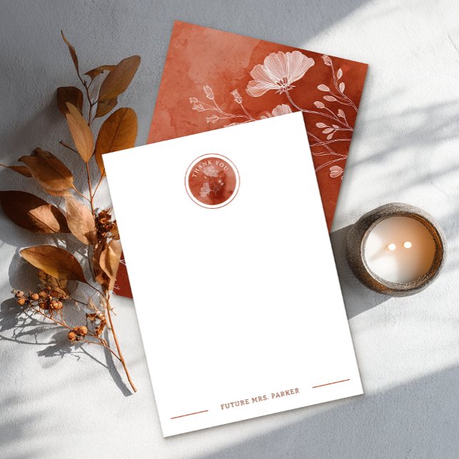 Rust Floral Bridal Shower Thank You Note Card (Personalized Future Mrs. Thank You Card)