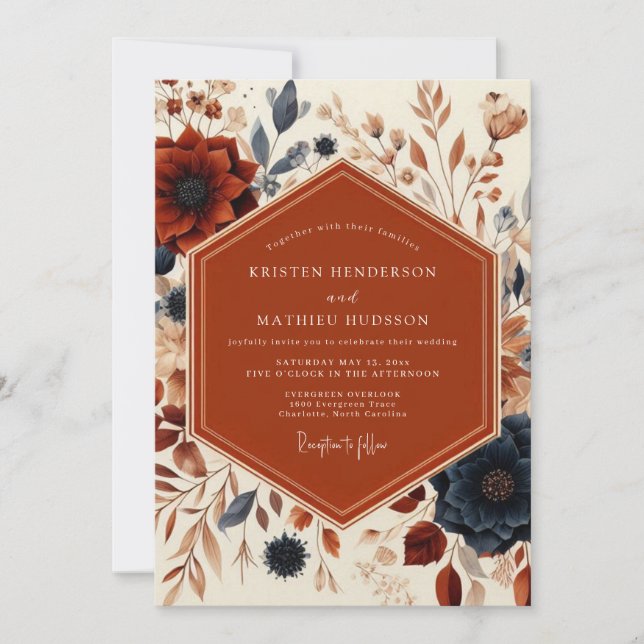 Rust Floral Harvest Wedding Invitation (Front)
