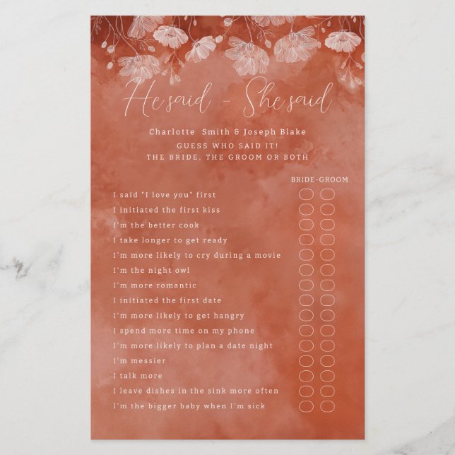 Rust Floral He Said She Said Game (Front)