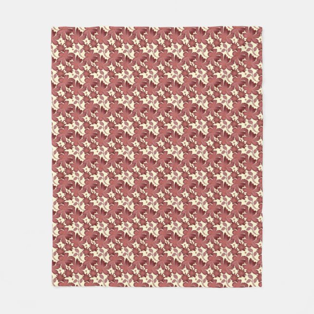 Rust Floral Leaf Pattern | Terracotta Botanical  Fleece Blanket (Front)