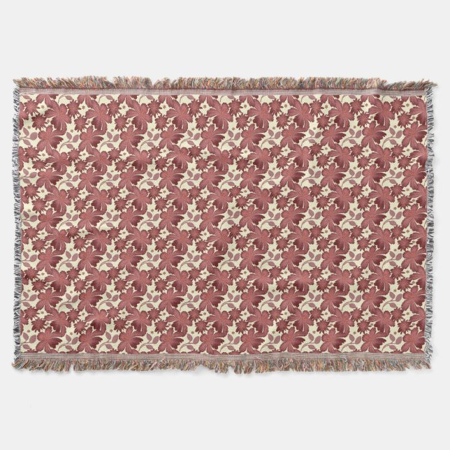 Rust Floral Leaf Pattern | Terracotta Botanical  Throw Blanket (Front)