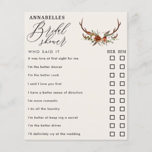 rust floral rustic bridal shower who said it game