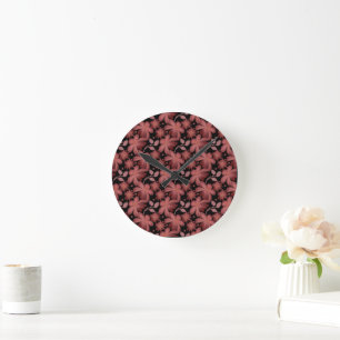 Rust Floral Seamless Pattern Elegant Vintage Round Clock