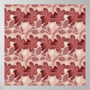 Rust Floral Seamless Pattern Large Flowers Minimal Poster