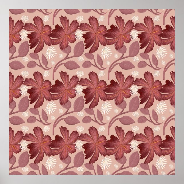 Rust Floral Seamless Pattern Large Flowers Minimal Poster (Front)