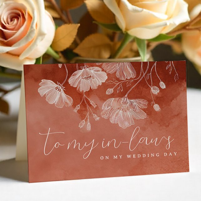 Rust Floral Wedding Card for In-Laws (To My In-Laws - Wedding Day Card)