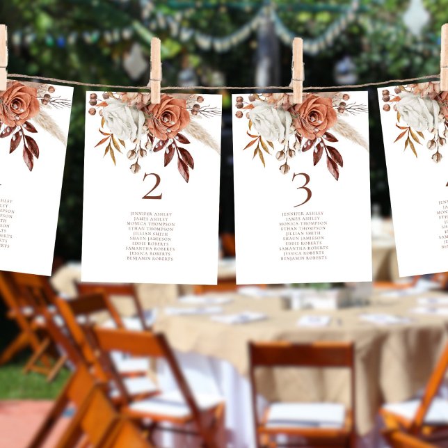 Rust Florals Names Seating Chart Table Number Card (Edit and add each number to your cart separately)