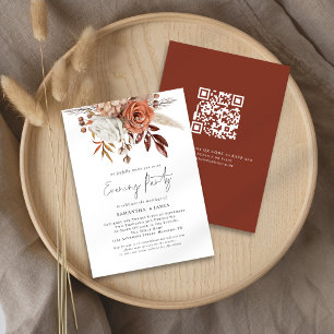 Rust Florals QR Code Wedding Evening Party Invitation