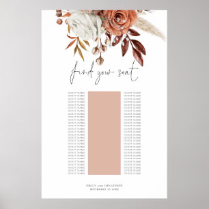 Rust Florals Single Table Wedding Seating Chart