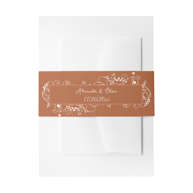 Rust Flourish Wedding Invitation Belly Band (Front Example)