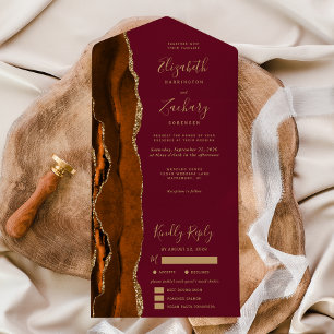 Rust Gold Agate Burgundy Meal Options Wedding All In One Invitation
