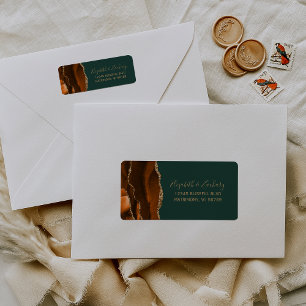 Rust Gold Agate Green Wedding Return Address