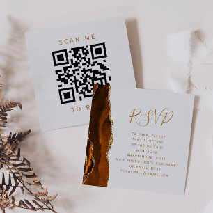 Rust Gold Agate Grey Wedding QR Code RSVP Enclosure Card